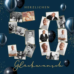 Glückwunschkarte 50. Geburtstag Fotocollage in Blau