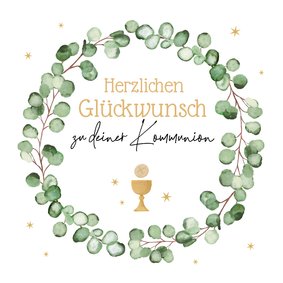 Glückwunschkarte Eukalyptus und Kelch zur Kommunion