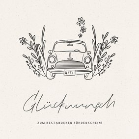 Glückwunschkarte Fahrprüfung Auto & Blumen