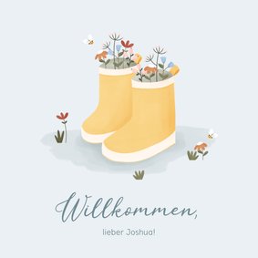 Glückwunschkarte Geburt Gummistiefel mit Blumen