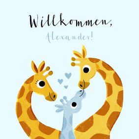 Glückwunschkarte Geburt Junge mit Giraffenfamilie
