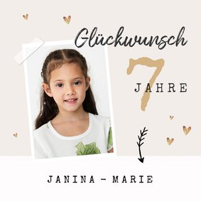 Glückwunschkarte Geburtstag Mädchen mit Foto und Herzen