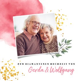 Glückwunschkarte Hochzeitsjubiläum Foto und rosa Aquarell