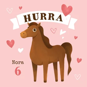 Glückwunschkarte 'Hurra' Pferd auf Rosa mit Name und Alter