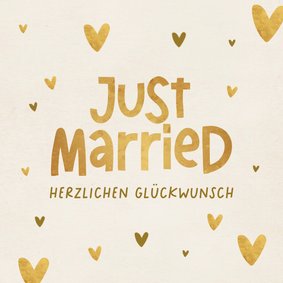 Glückwunschkarte 'Just Married' viele goldene Herzen