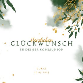 Glückwunschkarte Kommunion grün botanisch