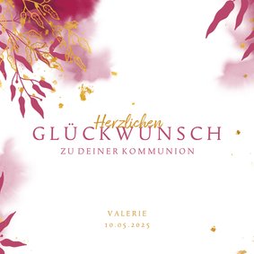 Glückwunschkarte Kommunion pink botanisch