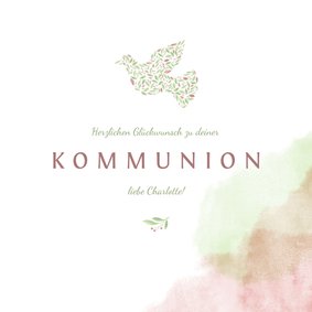 Glückwunschkarte Kommunion Taube rosa & grün