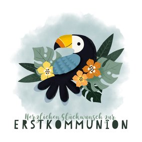 Glückwunschkarte Kommunion Tukan & Blumen