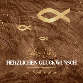 Glückwunschkarte Konfirmation Ichthys Holzoptik