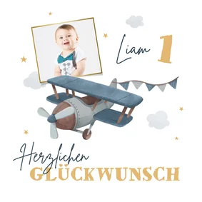 Glückwunschkarte mit Foto 1. Geburtstag Flugzeug