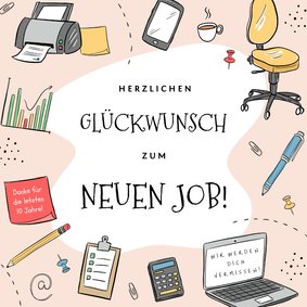 Glückwunschkarte Neuer Job rosa Scribbles