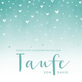 Glückwunschkarte Taufe Herzen türkis