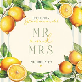 Glückwunschkarte Zitronen Hochzeit 'Mr. and Mrs.'