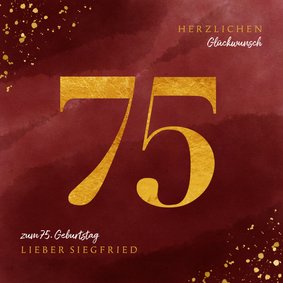 Glückwunschkarte zum 75. Geburtstag Goldzahl