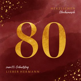 Glückwunschkarte zum 80. Geburtstag Goldzahl