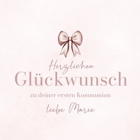 Glückwunschkarte zur ersten Kommunion rosa Schleife