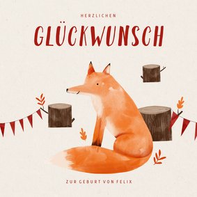 Glückwunschkarte zur Geburt kleiner Fuchs