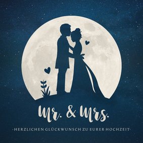 Glückwunschkarte zur Hochzeit Brautpaar in Mondschein