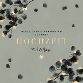 Glückwunschkarte zur Hochzeit Eukalyptus schwarz