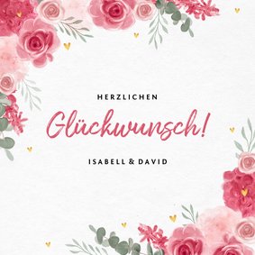 Glückwunschkarte zur Hochzeit rosa Rosen