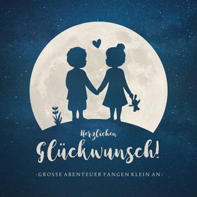 Glückwunschkarte zur Zwillingsgeburt Junge/Mädchen blau