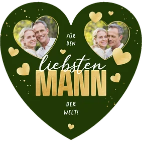 Grüne Valentinskarte Herzform & Fotos Mann