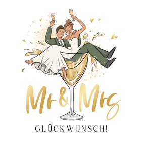 Grußkarte Glückwunsch Hochzeit Brautpaar im Sektglas