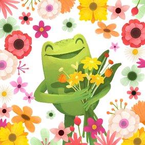 Grußkarte Gute Besserung Frosch mit Blumen