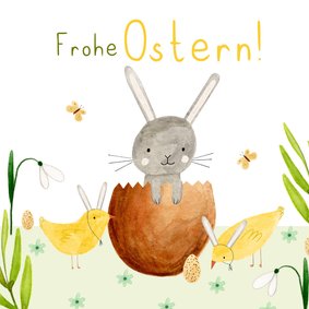 Grußkarte Osterhase in Eierschale