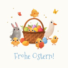 Grußkarte Ostern Körbchen mit Ostereiern & Tiere