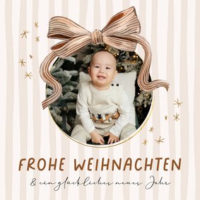 Grußkarte Weihnachten rundes Foto mit beider Schleife