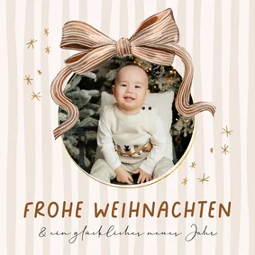 Grußkarte Weihnachten rundes Foto mit beider Schleife