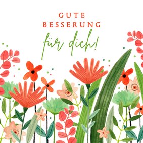 Gute Besserungs-Grußkarte rote Blumen in Wiese