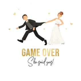 Hochzeitseinaldung Herzkarte Ehepaar 'Game over' mit Gold