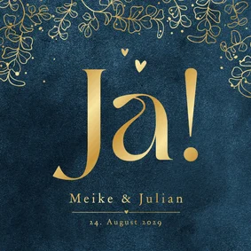Hochzeitseinladung Goldblätter & Herzen