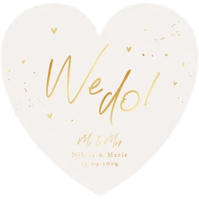 Hochzeitseinladung Herzform 'We do!' Goldschrift