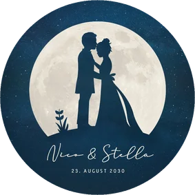 Hochzeitseinladung runde Karte Vollmond Silhouetten Ehepaar