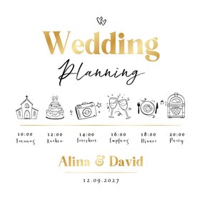 Hochzeitseinladung Timeline Goldschrift