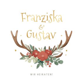 Hochzeitseinladung Tracht, Blumen & Geweih