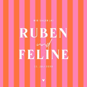 Hochzeitskarte Einladung Colorblocking Streifen Rosa Orange