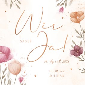 Hochzeitskarte Einladung elegante Blumen Aquarell