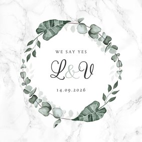 Hochzeitskarte Einladung Marmor & Botanik