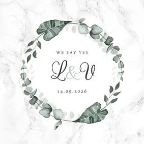 Hochzeitskarte Einladung Marmor & Botanik