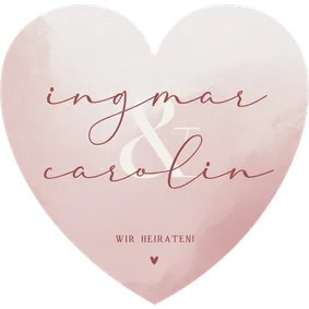 Hochzeitskarte Herzform Namen auf altrosa Aquarell