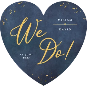 Hochzeitskarte Herzform 'We do!' Blau mit Gold