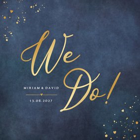 Hochzeitskarte 'We do!' Blau mit Gold