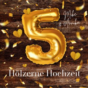 Hölzerne Hochzeit Glückwunschkarte 5 Jahre 