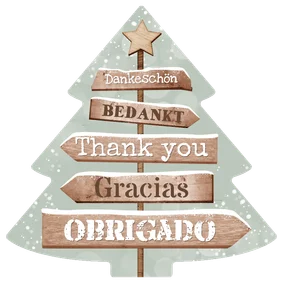 Internationale Weihnachtskarte Wegweiser Weihnachtsbaumform