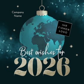 Internationale Weihnachtskarte Weltkugel blau mit Logo